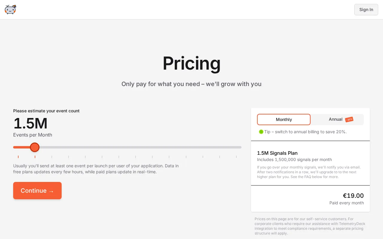 TelemetryDeck — pricing page
