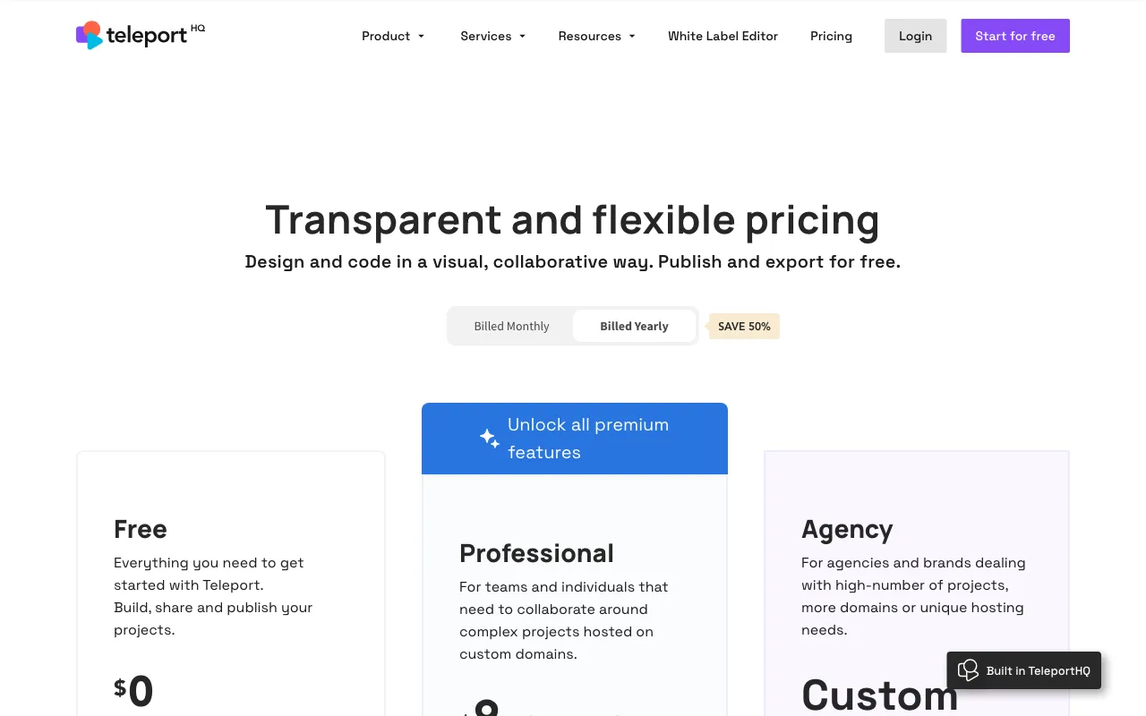 Teleporthq — pricing page