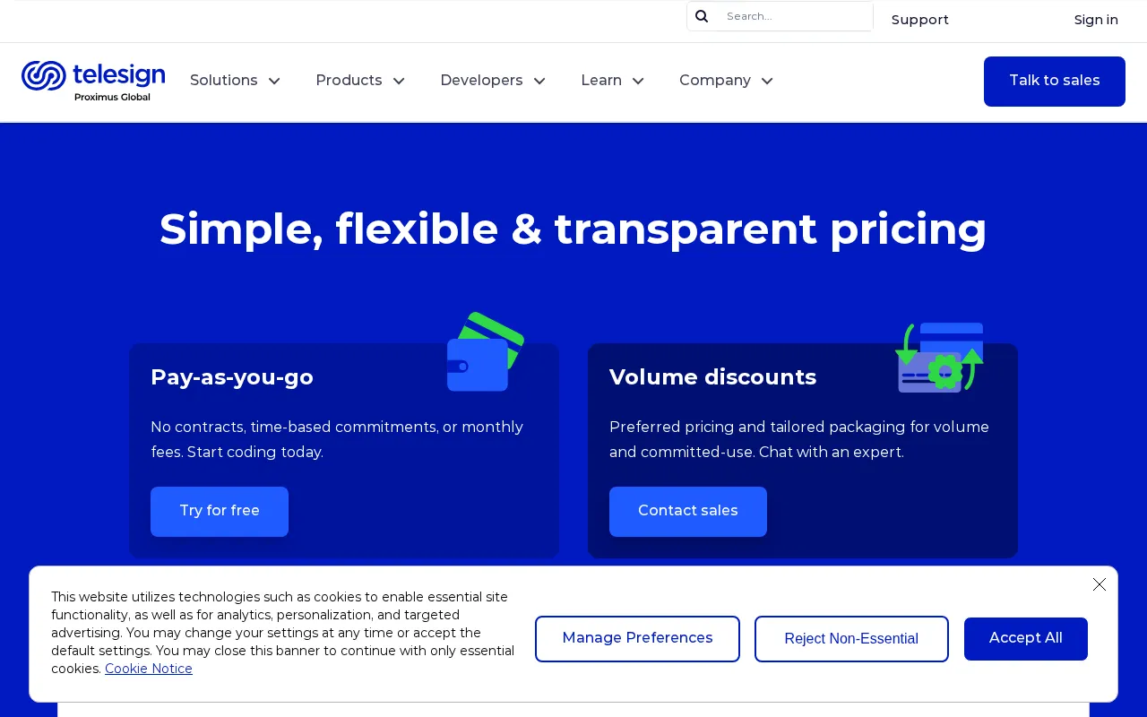 Telesign — pricing page