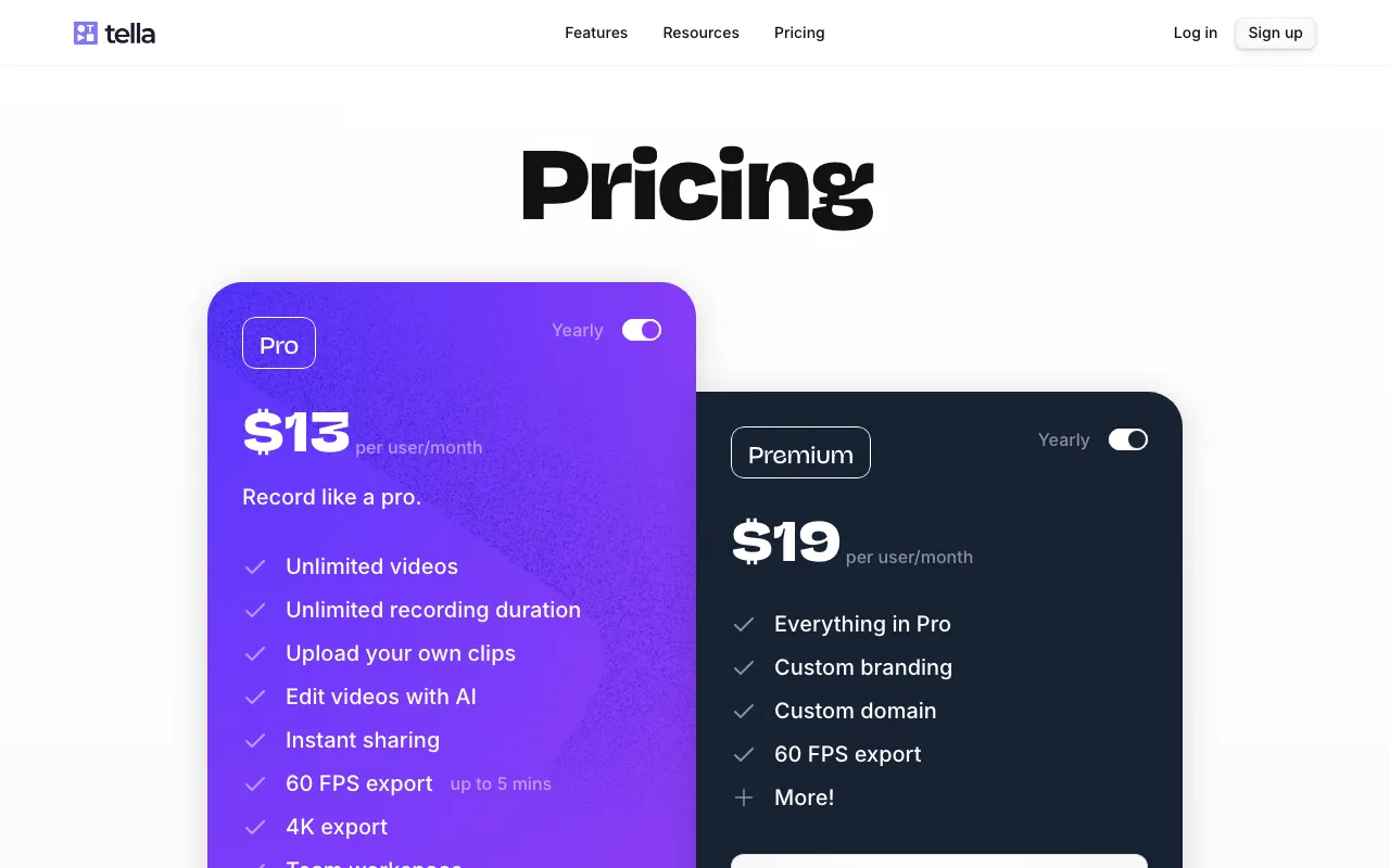 Tella — pricing page