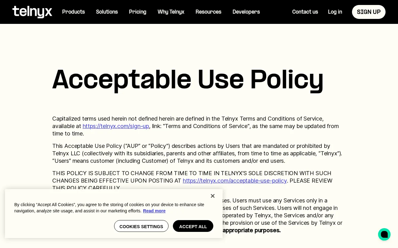 Telnyx — pricing page