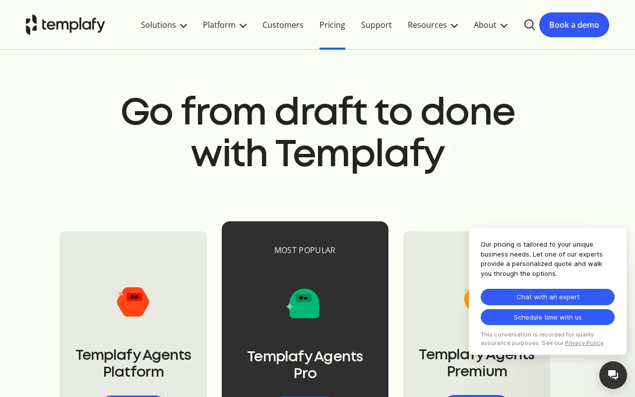 Templafy — pricing page