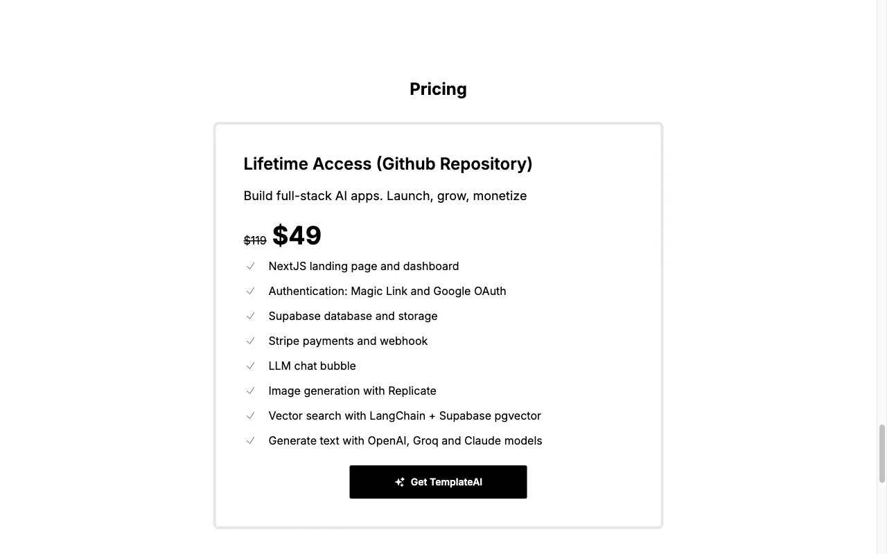 TemplateAI — pricing page