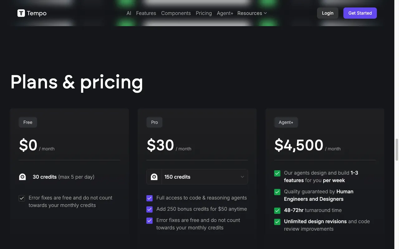 Tempo Labs — pricing page
