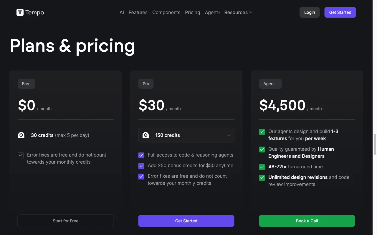 Tempo new — pricing page