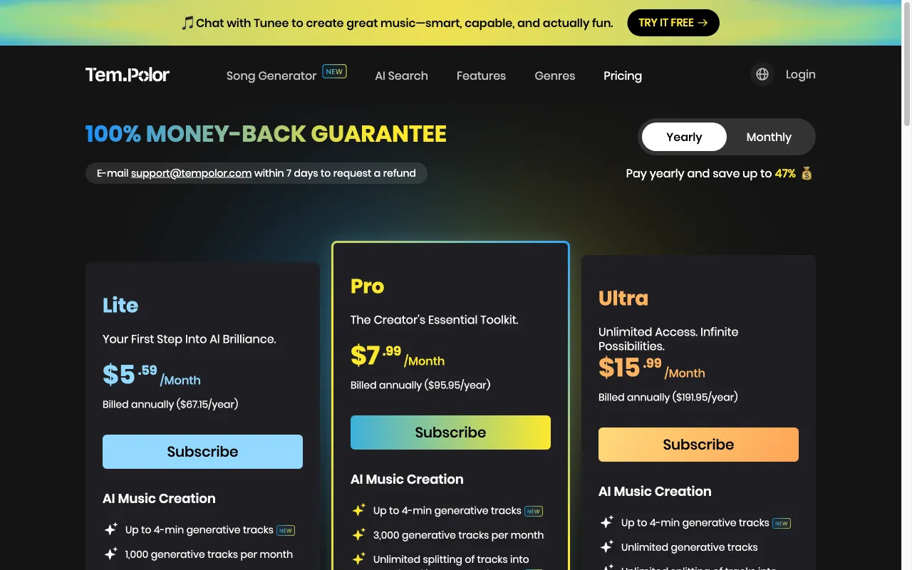 TemPolor — pricing page