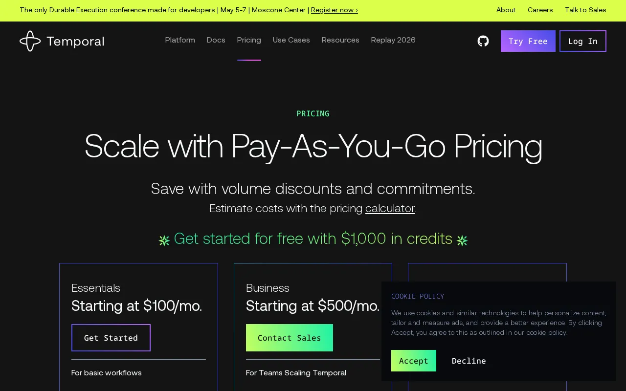 Temporal Technologies — pricing page