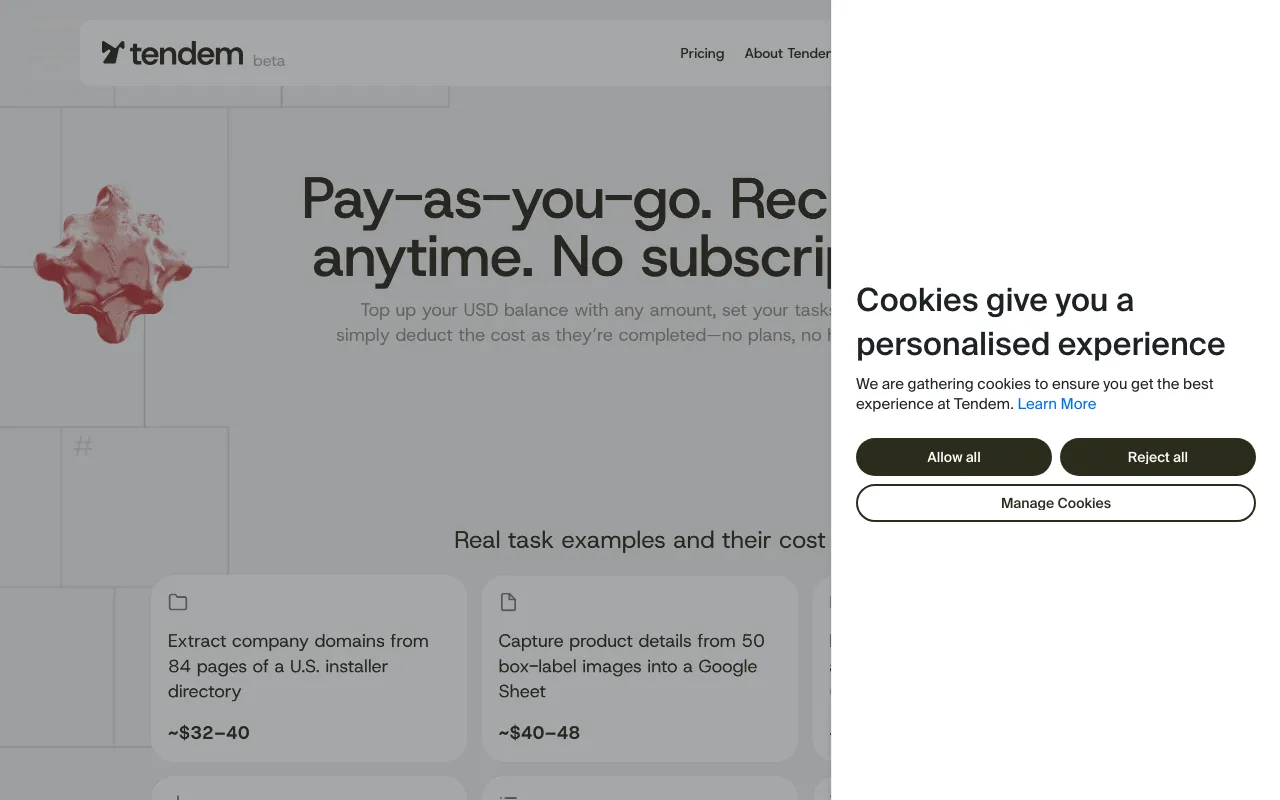 Tendem AI — pricing page