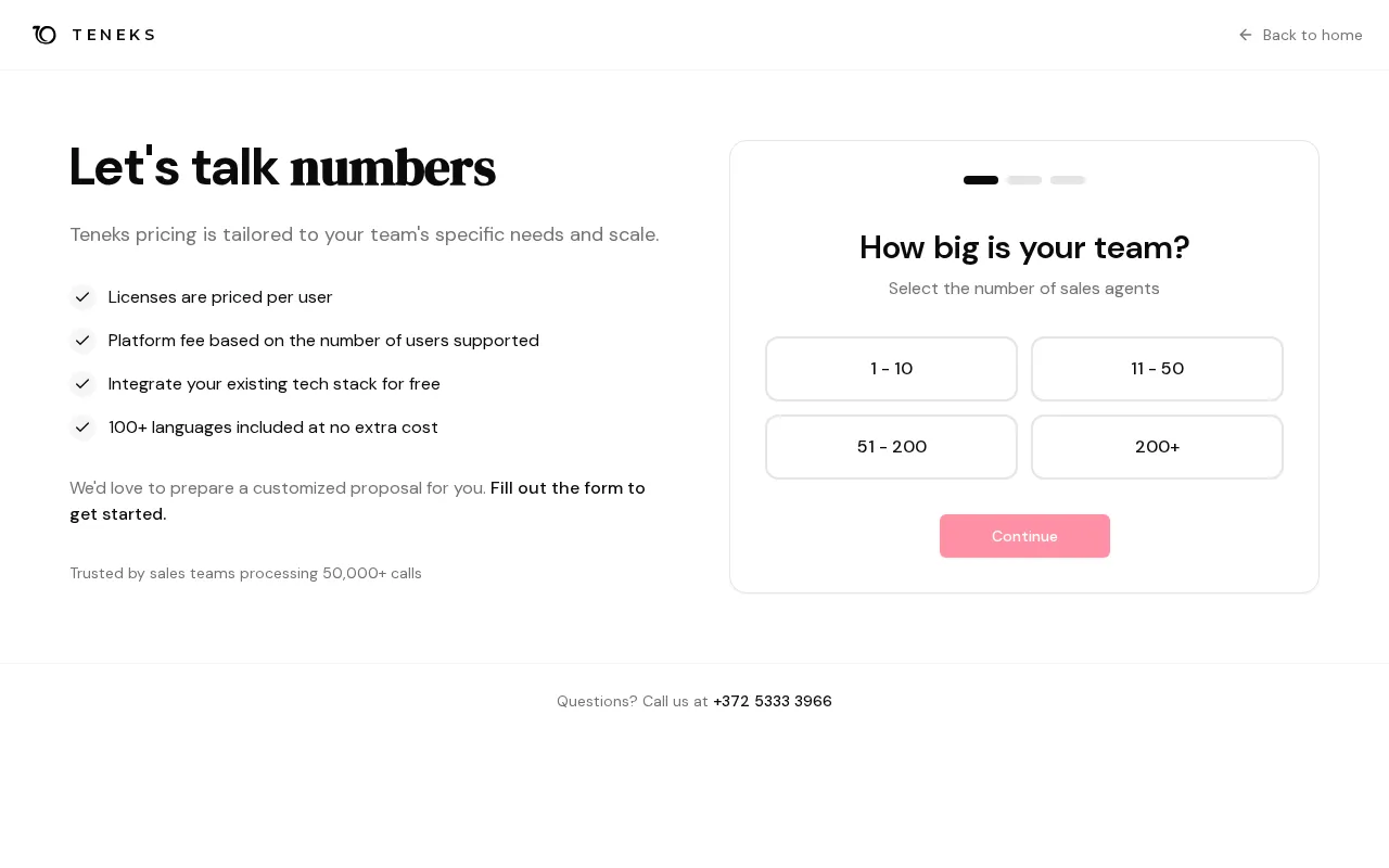 Teneks — pricing page