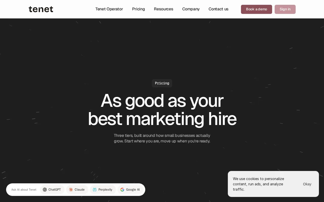 Tenet — pricing page