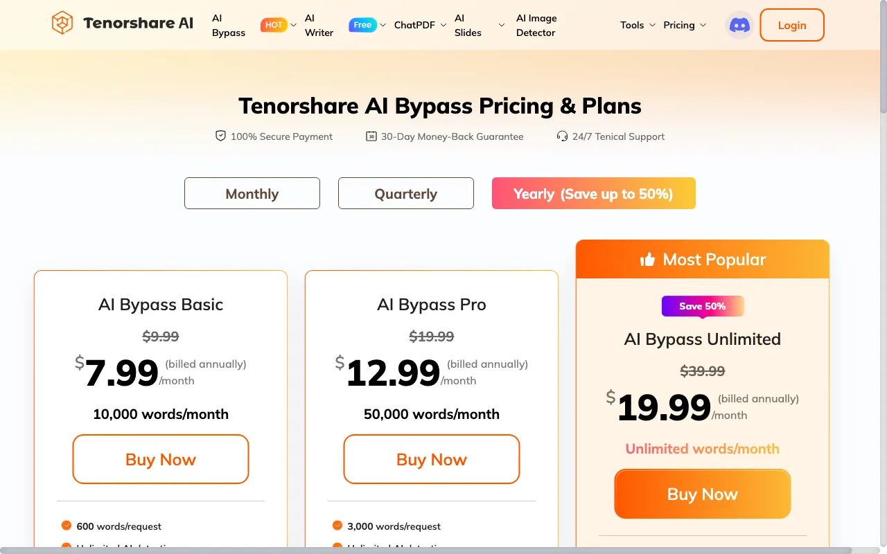 Tenorshare AI Bypass — pricing page