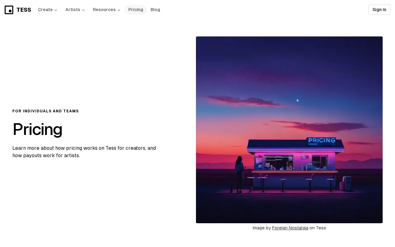 Tess Design — pricing page