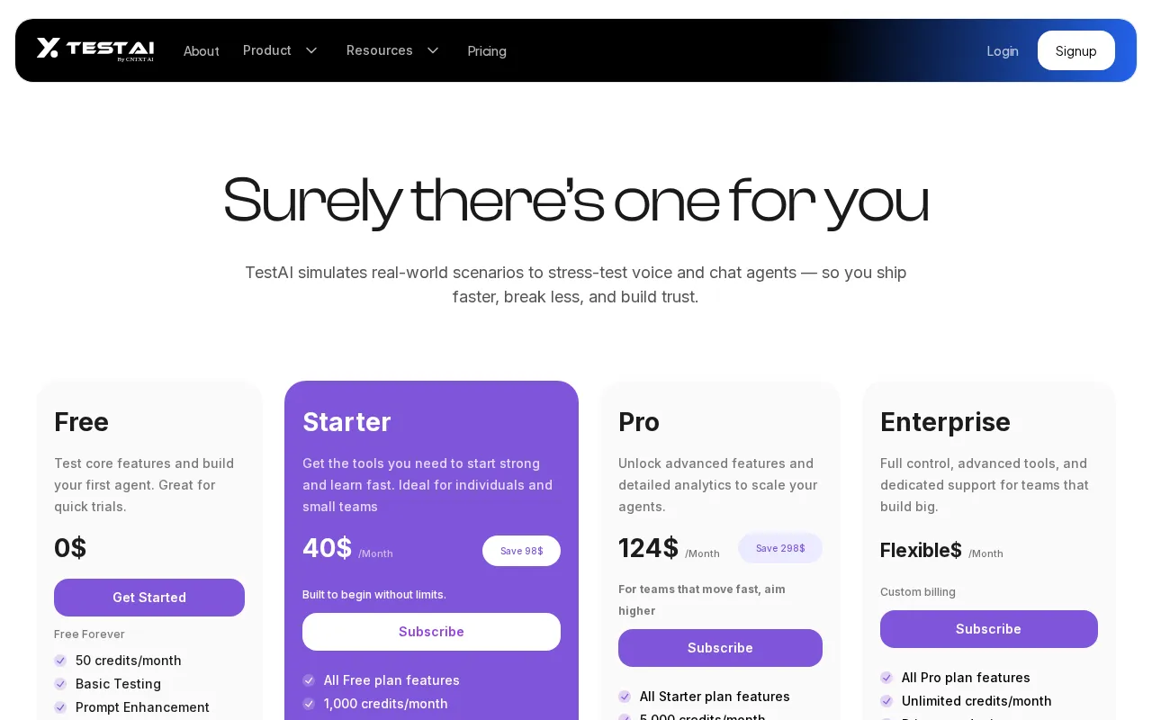 TestAI — pricing page