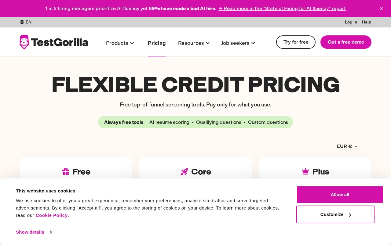 Testgorilla — pricing page