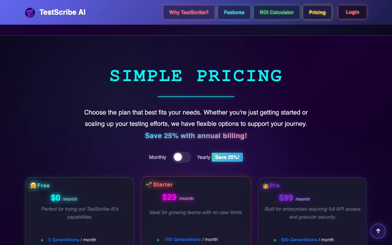 TestScribe AI — pricing page
