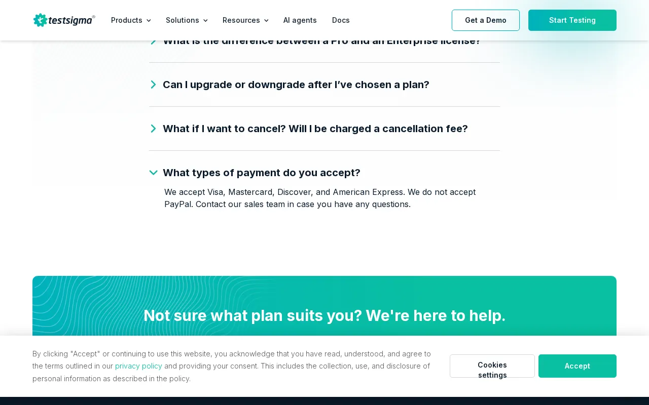 Testsigma — pricing page