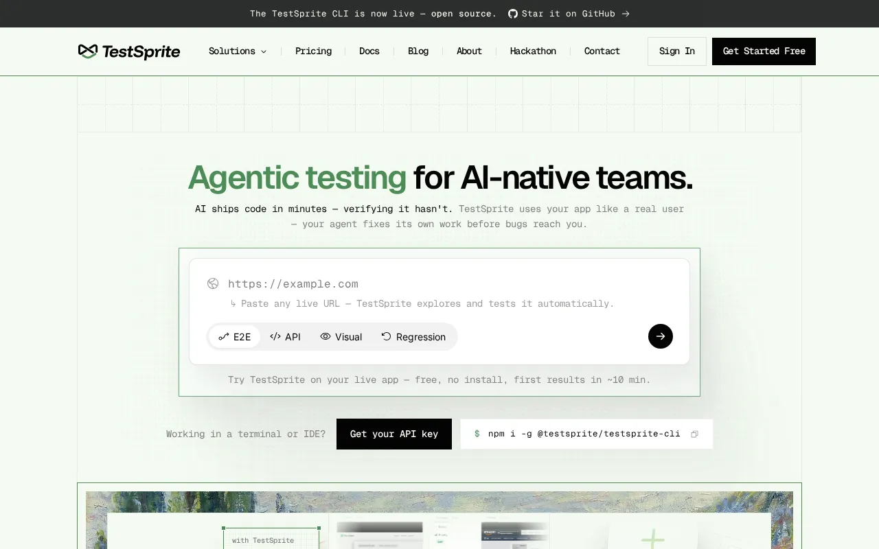 TestSprite — preview screenshot