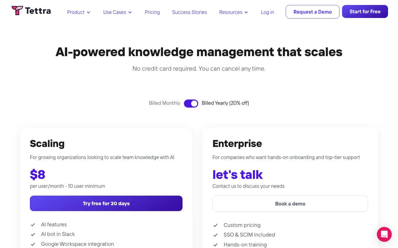 Tettra — pricing page