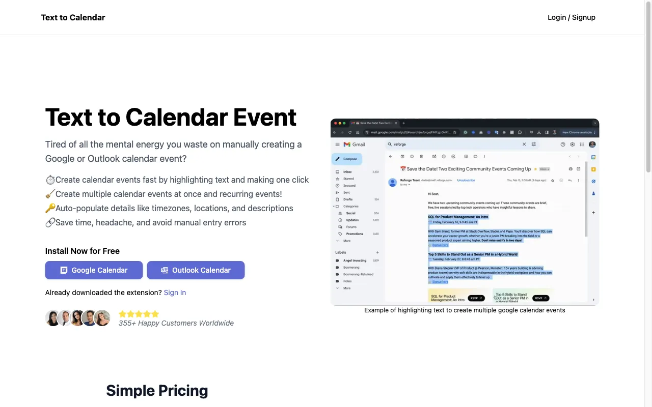 Text to Calendar — preview screenshot