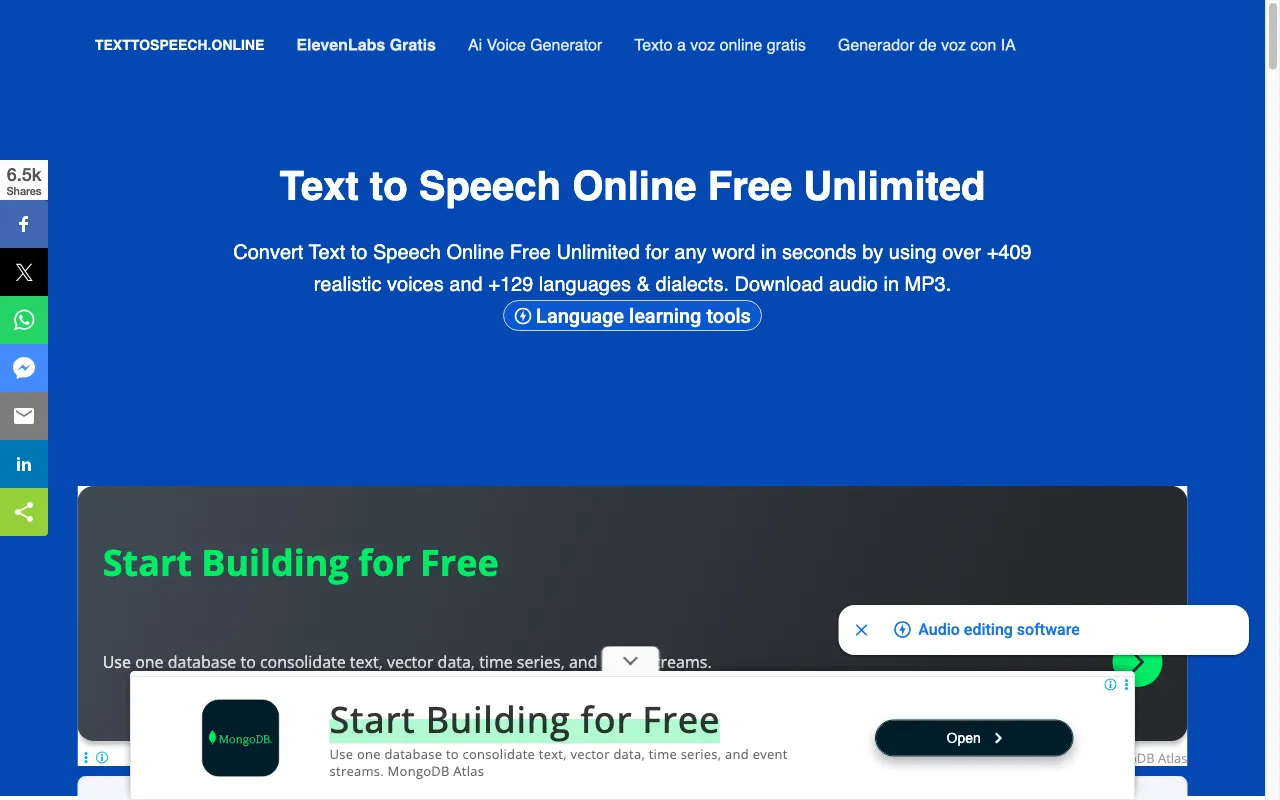 Text to Speech Online — pricing page