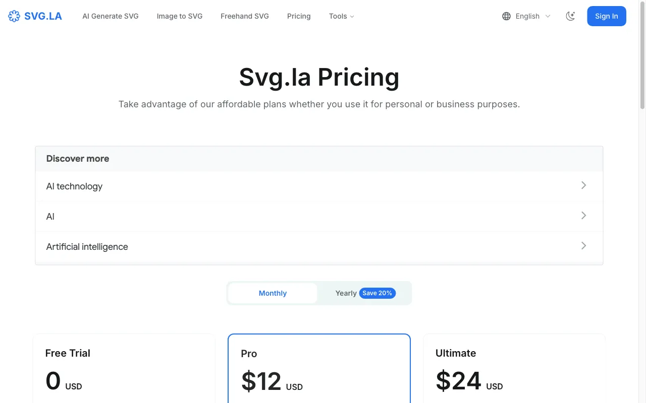 SVG.LA — pricing page