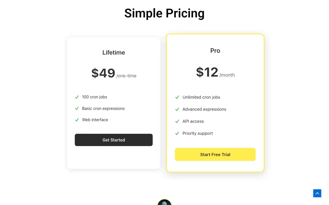 Text2Cron — pricing page