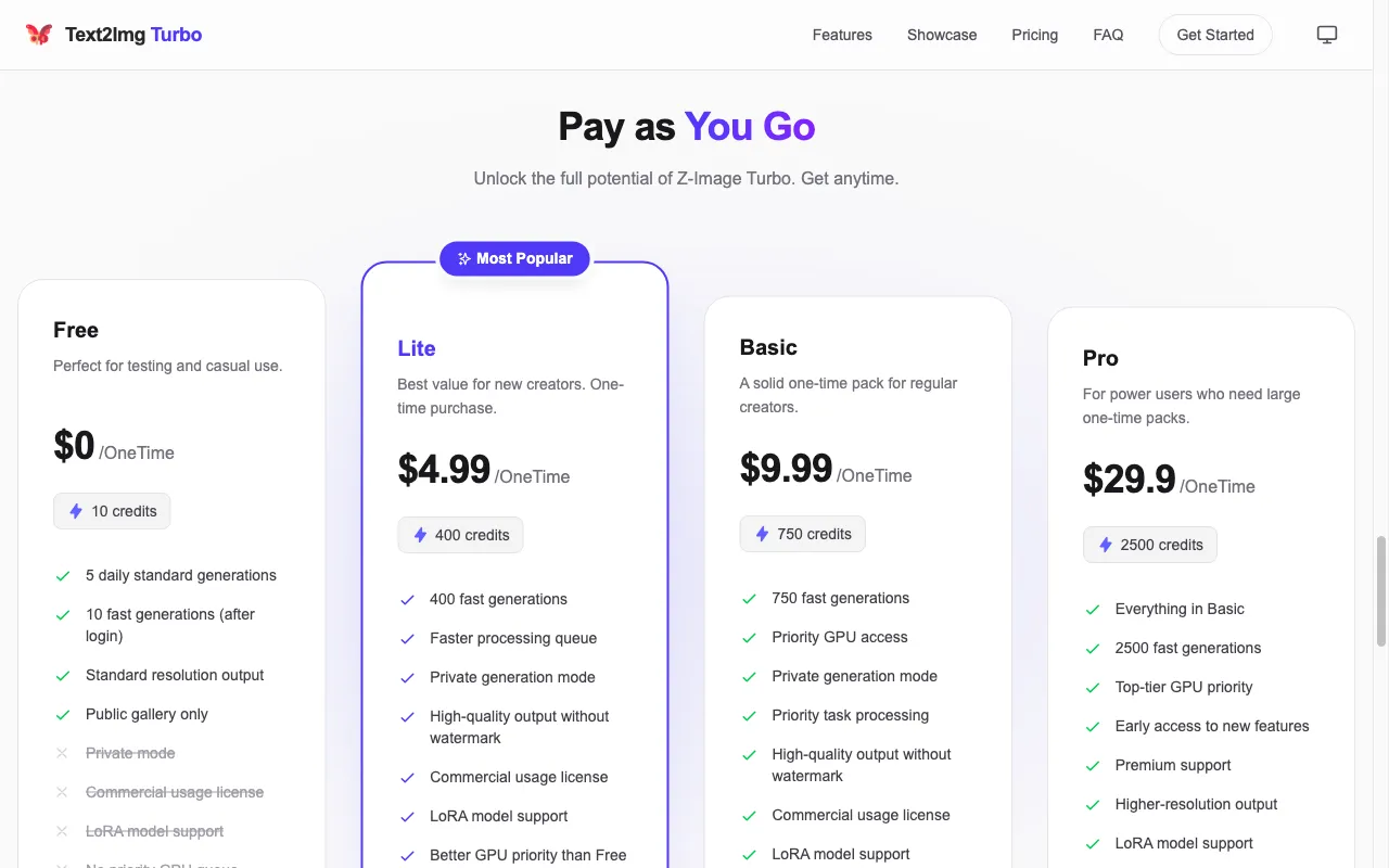 Text2Img.VIP — pricing page