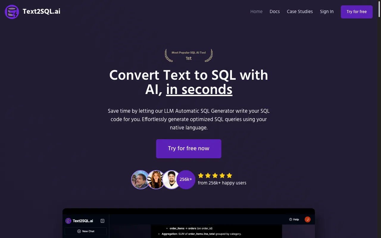 Text to SQL with AI, in seconds — preview screenshot