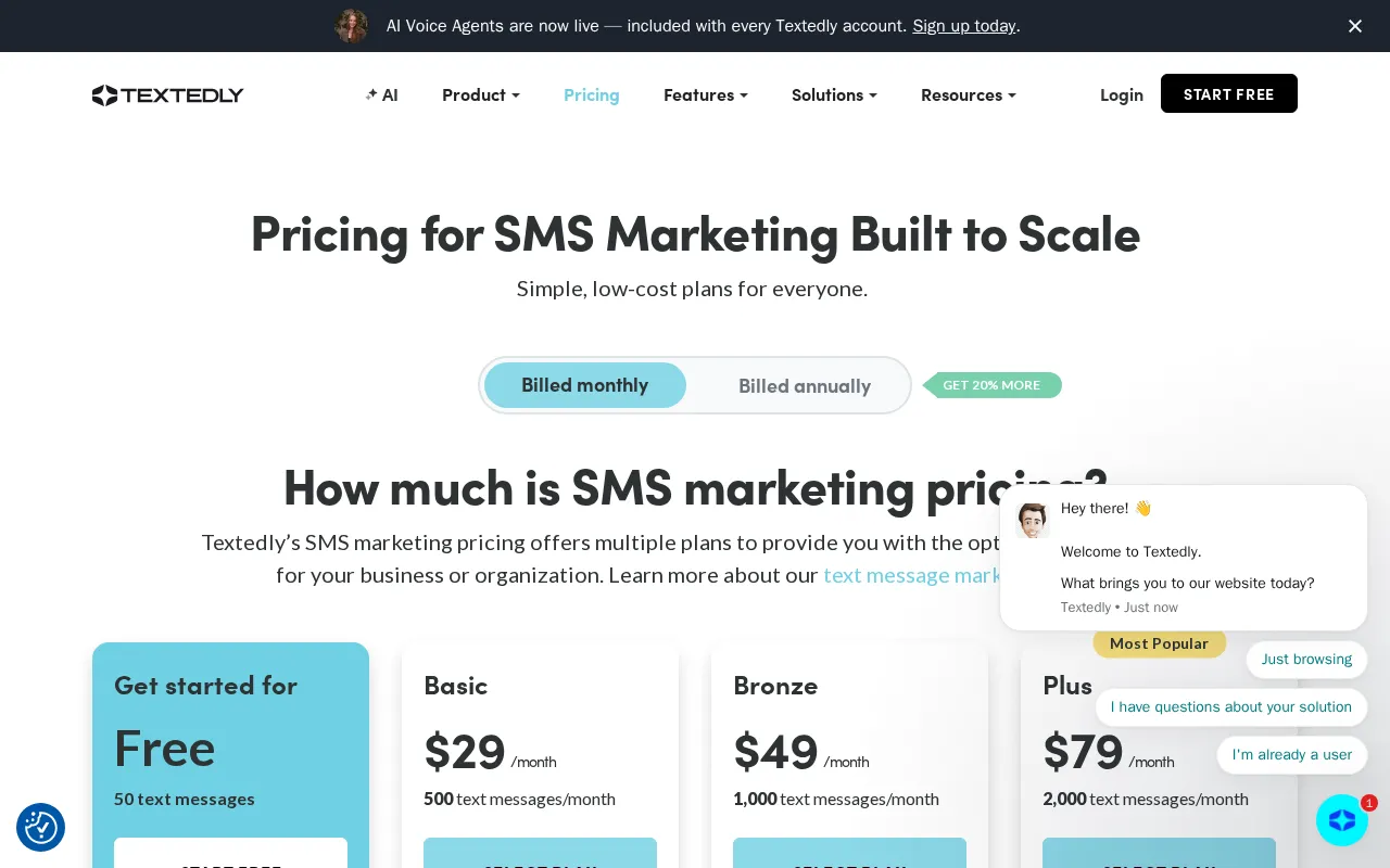 Textedly — pricing page