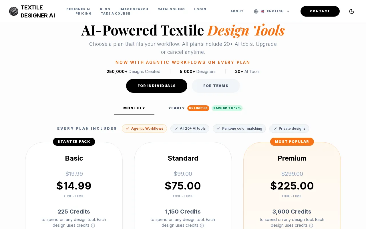 Textile Designer AI — pricing page