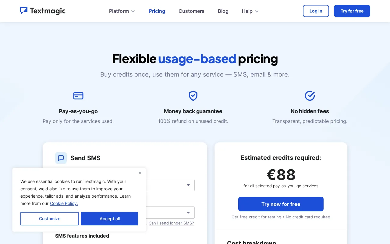 Textmagic — pricing page