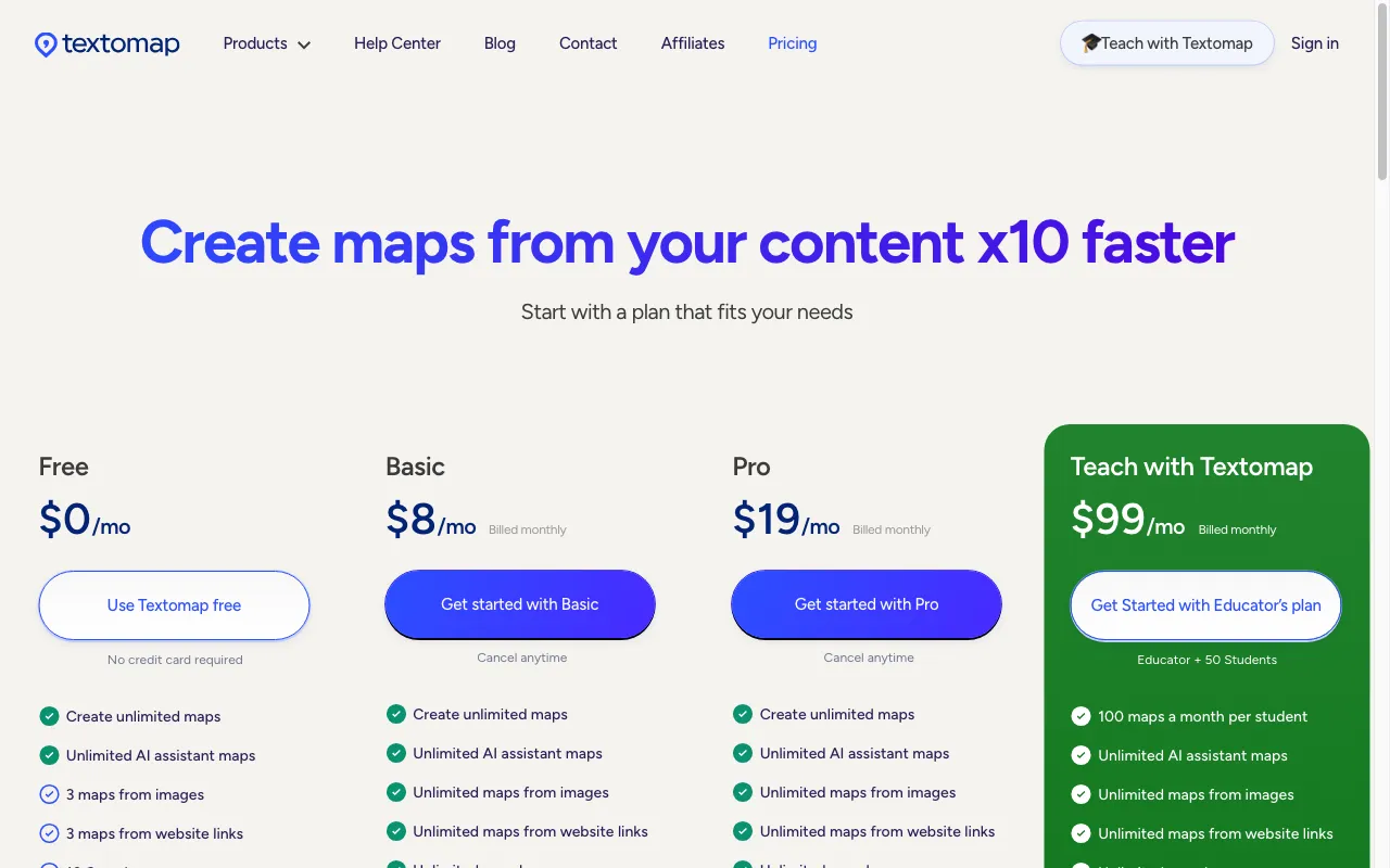 Textomap 2.0 — pricing page