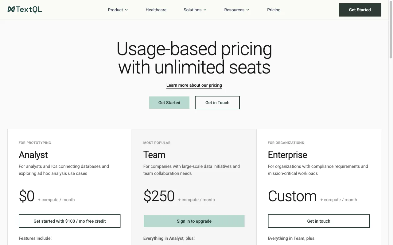 TextQL — pricing page
