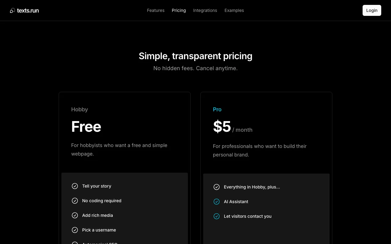texts.run — pricing page