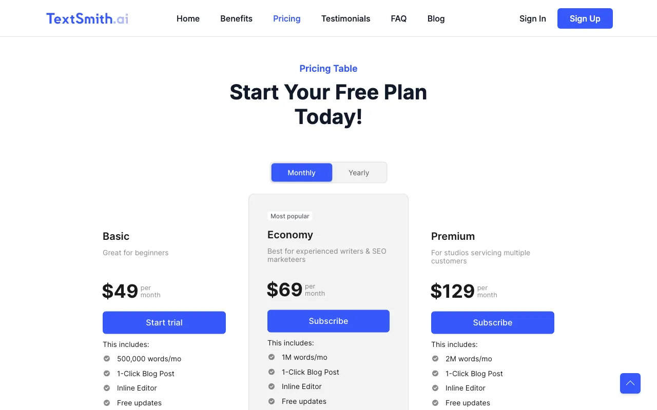 TextSmith.ai — pricing page