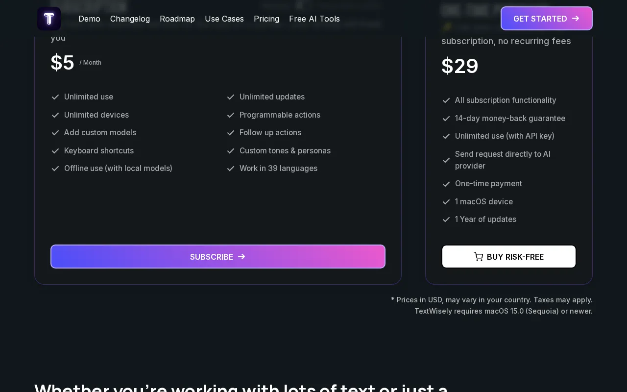TextWisely — pricing page