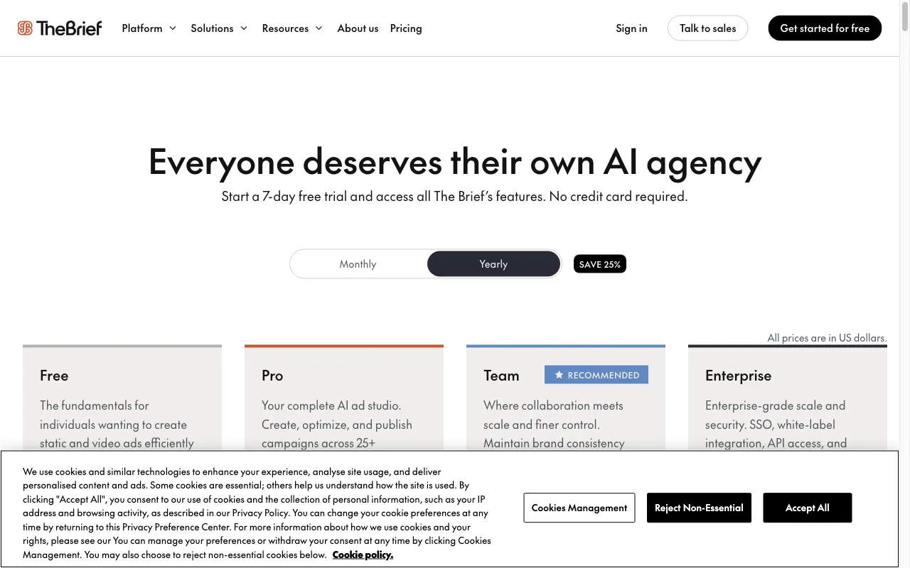 The Brief — pricing page