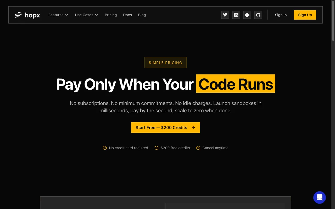 Hopx — pricing page