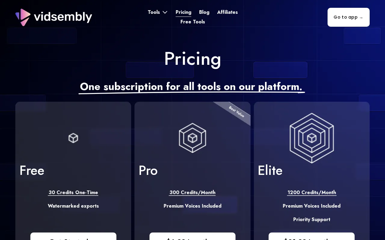 The Conversational AI Video Toolkit — pricing page