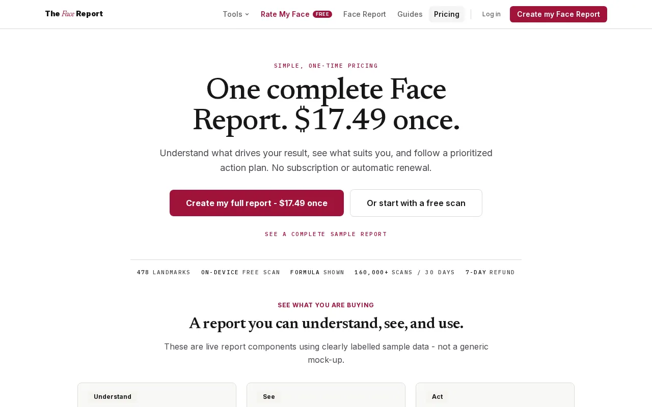 The Face Report — pricing page