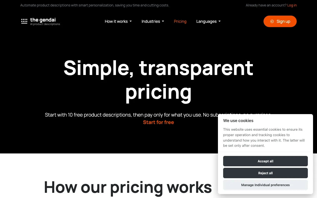 The Gendai — pricing page