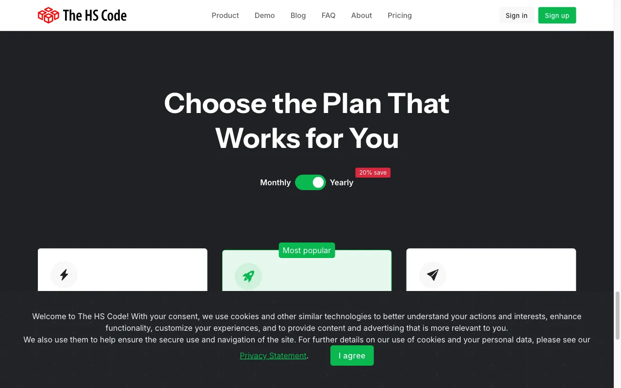 The HS Code — pricing page