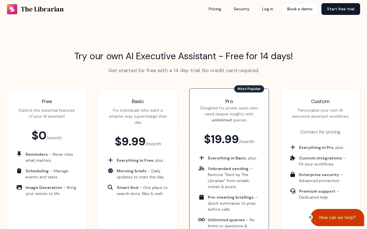 The Librarian — pricing page