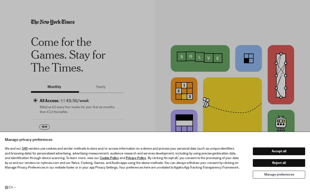 The New York Times — pricing page