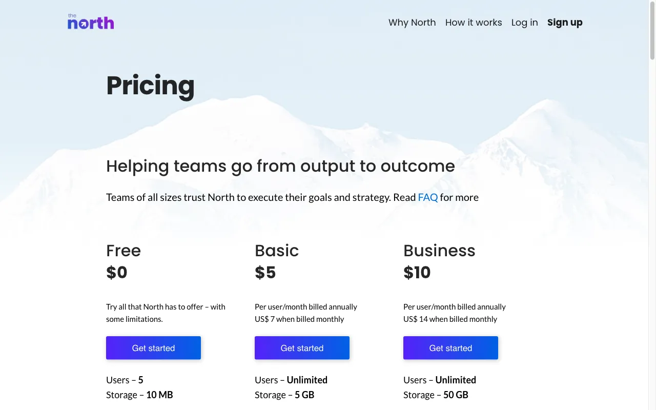The North — pricing page