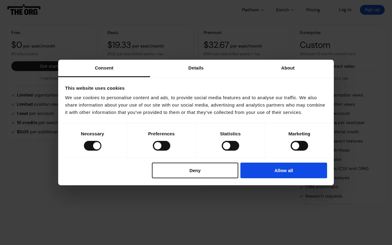 The Org — pricing page