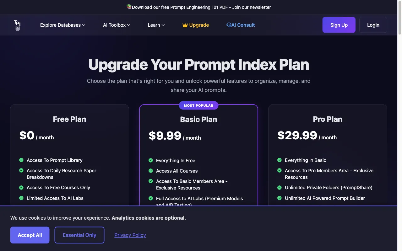 The Prompt Index — pricing page