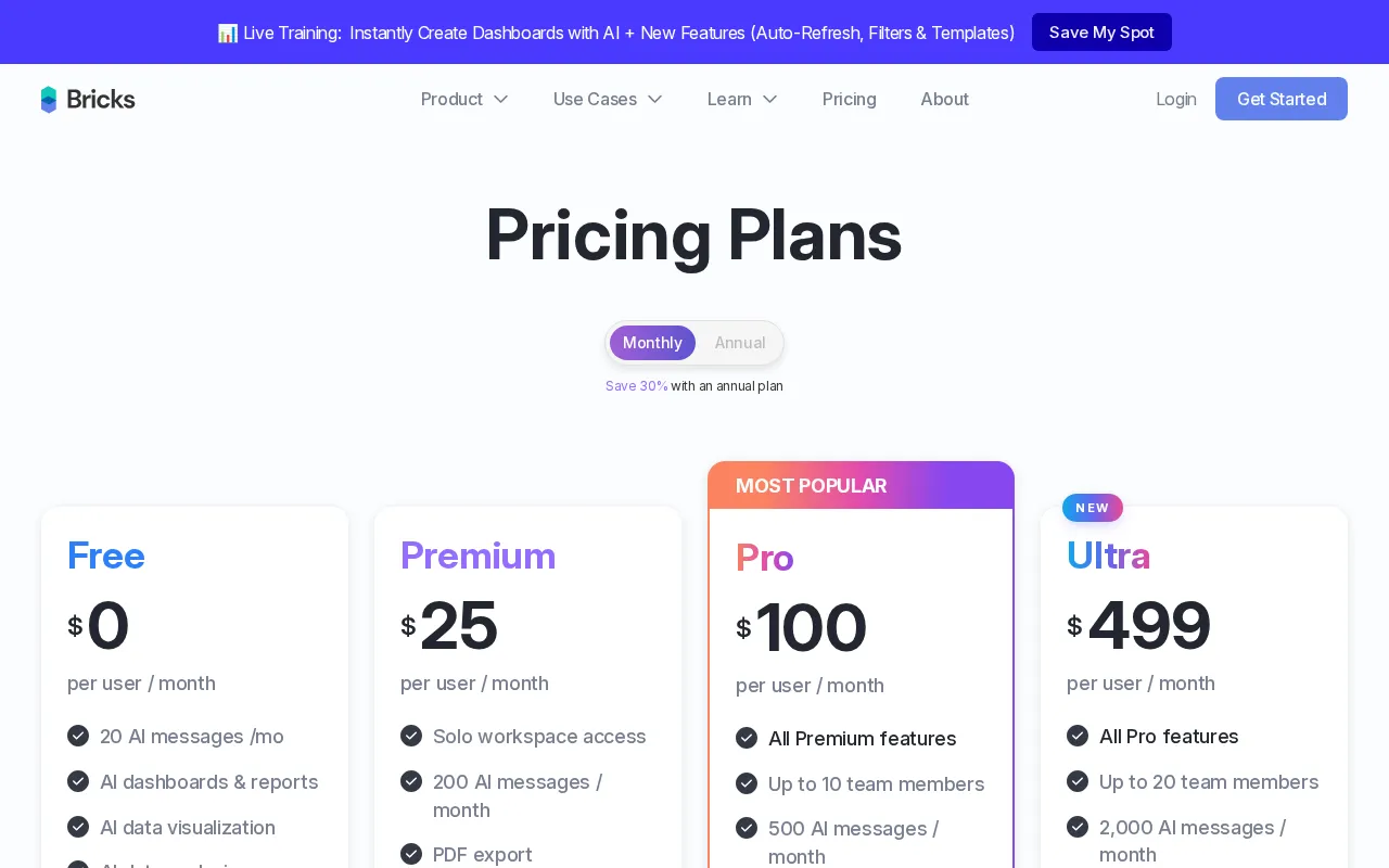 Thebricks — pricing page