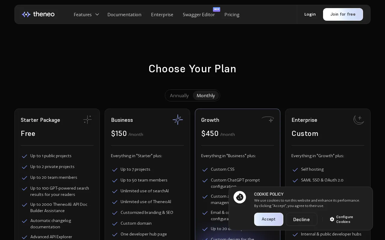 Theneo — pricing page