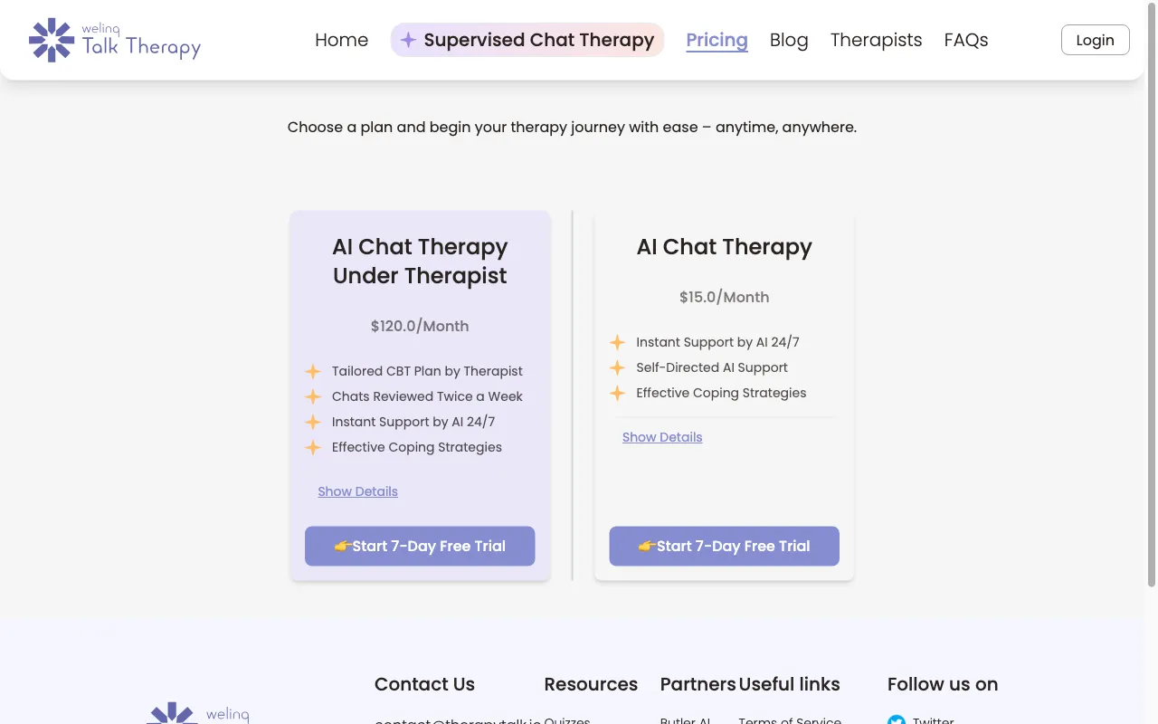 Therapy Talk — pricing page